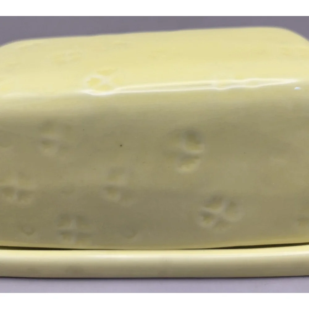 Yellow Vintage Ceramic Butter Dish With Lid. 50's.  B#31